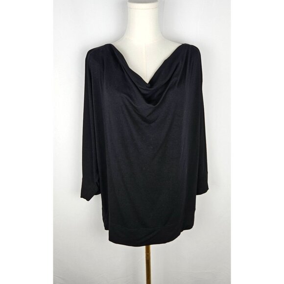 Eileen Fisher Black Dolman Sleeve Top Large Draped Knit Quiet Luxury - Picture 1 of 11